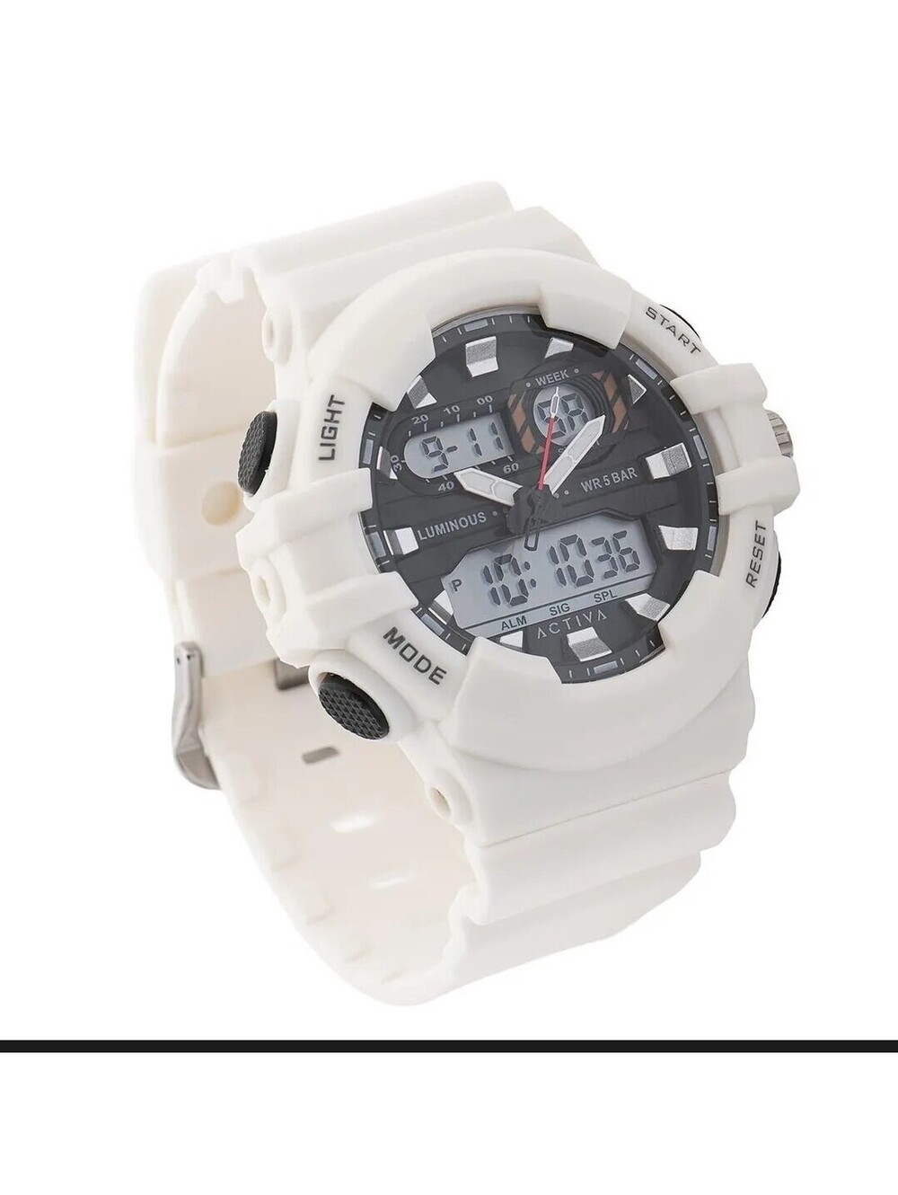 143 Activa Men's Sport 50mm Analog Digital White Resin Band Luminous Alarm Watch